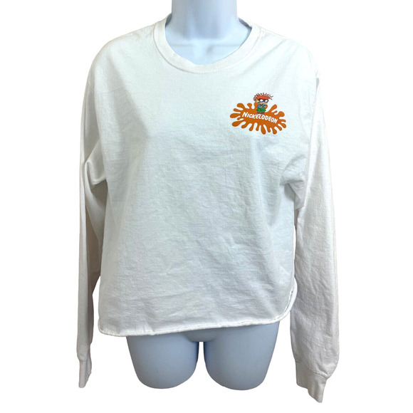 Nickelodeon Crop Shirt Sz M Made In The 90's White Sponge Bob Rugrats Tee Top - Picture 2 of 7